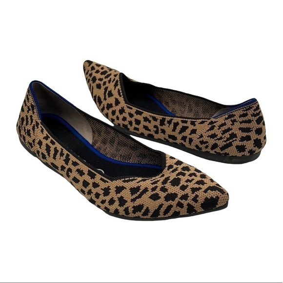 Rothy's Tan Black Leopard Animal Print Pointed Toe Slip-On Flats Size 10 Women's - Picture 1 of 8